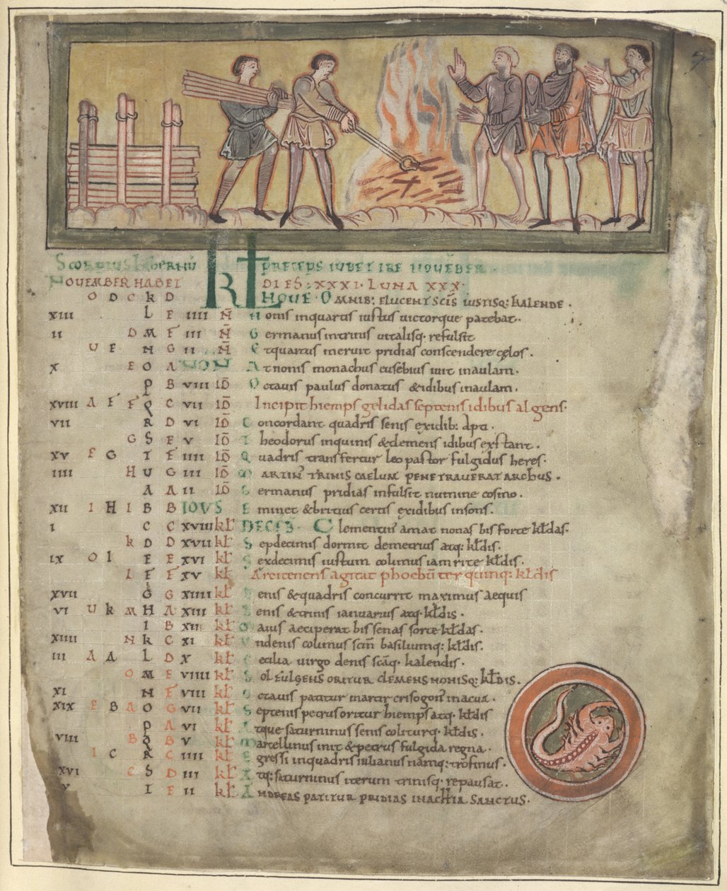 Cotton Tiberius B. V. Part 1 f.8 Warming and smithying, November from a calendar, Winchester () second quarter of 11th century (vellum) 作者 盎格鲁撒克逊人