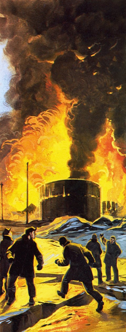 1964 年安克雷奇地震后苏厄德燃烧的油罐 作者 安格斯·麦克布莱德