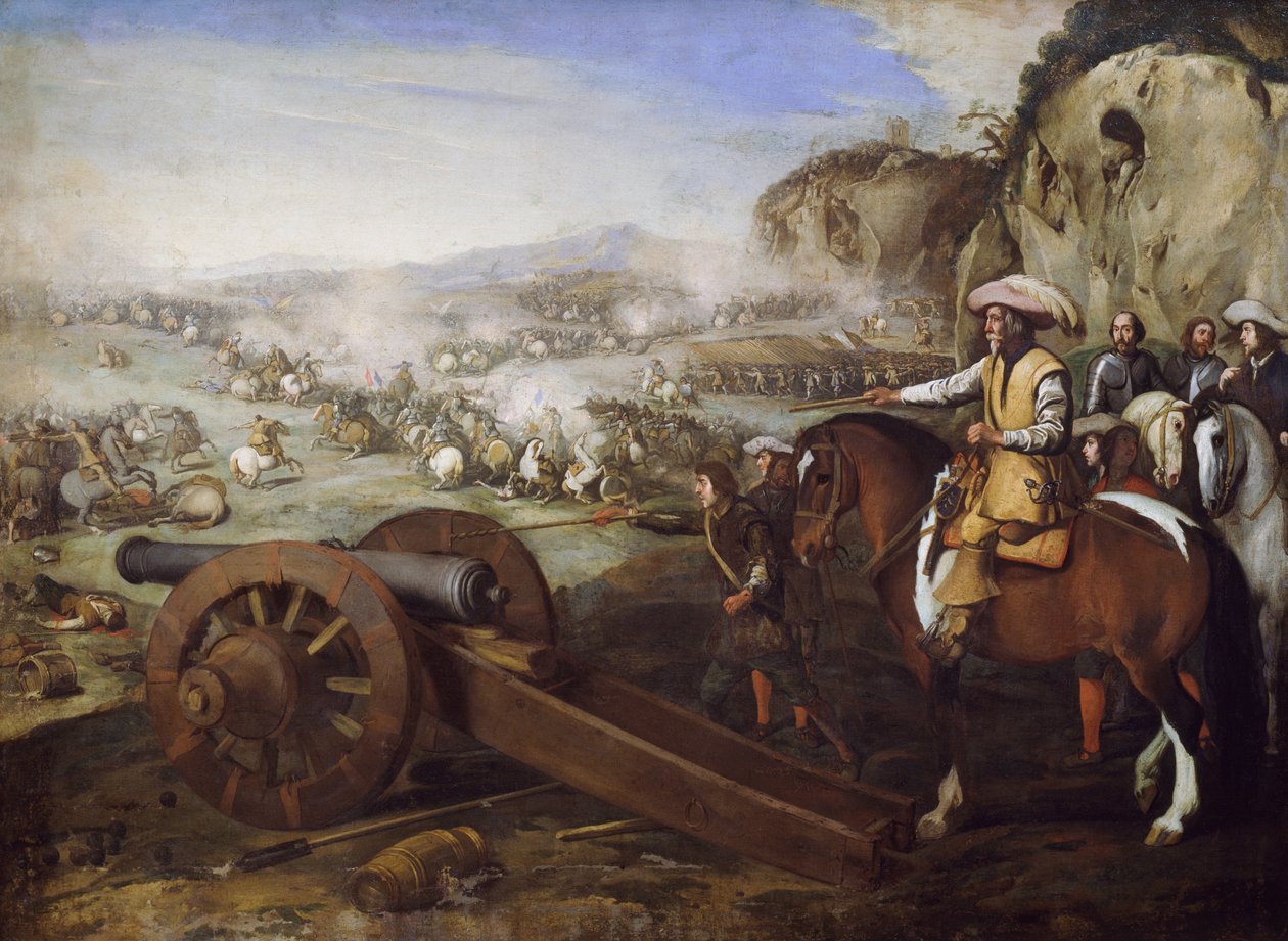 马背上的船长在战斗中命令开炮，阿尼洛·法尔科内（Aniello Falcone，1607-1656 年）绘画，布面油画，94x131 厘米 作者 阿尼洛·法尔科内