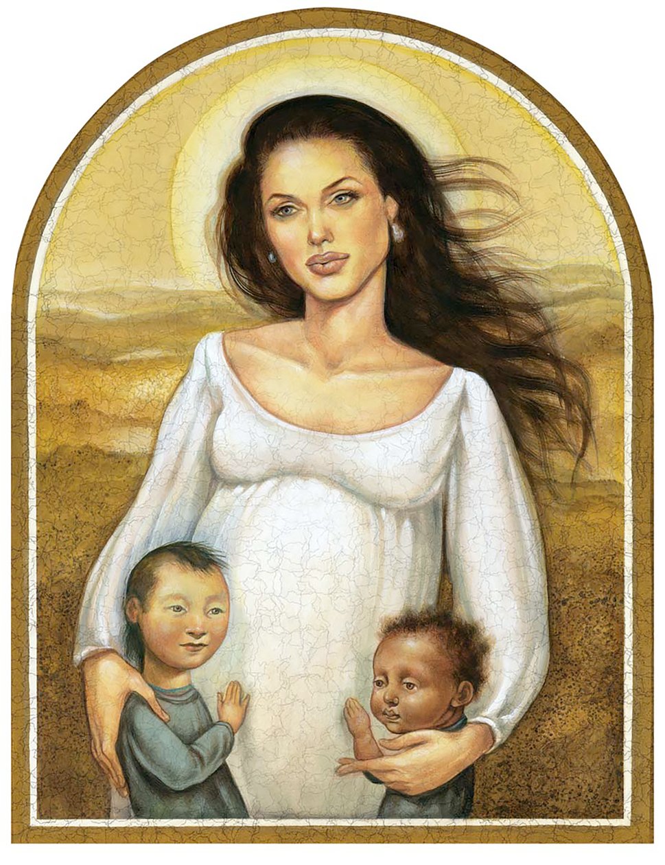安吉丽娜-朱莉，2004 年（插图板上的丙烯画） 作者 安妮塔昆兹