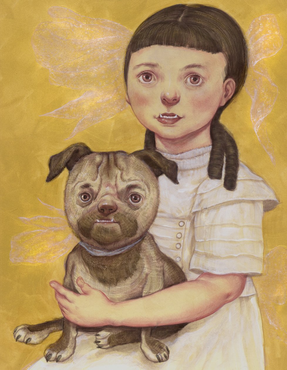 带着流浪狗的女孩》，2019 年（插图板上的丙烯颜料） 作者 安妮塔昆兹