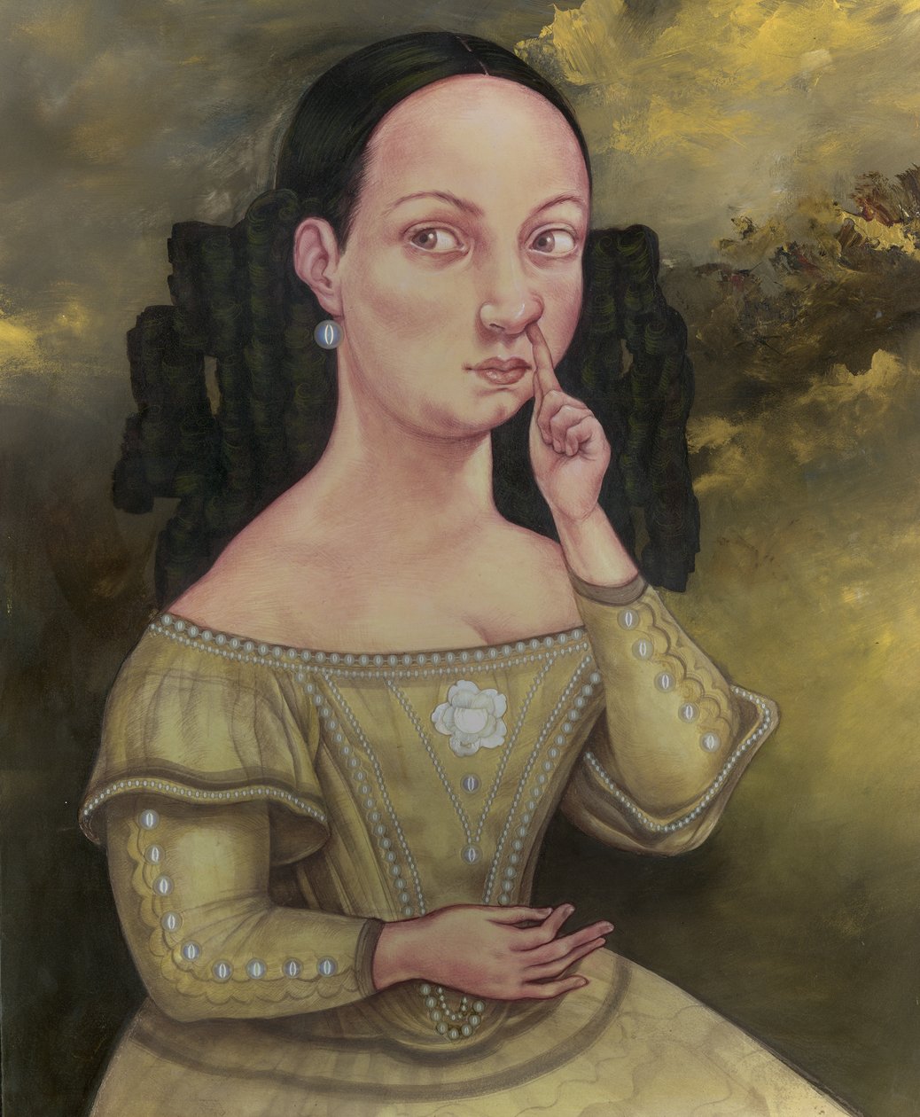 有鼻炎的女士》，2018 年（插图板上的丙烯颜料） 作者 安妮塔昆兹