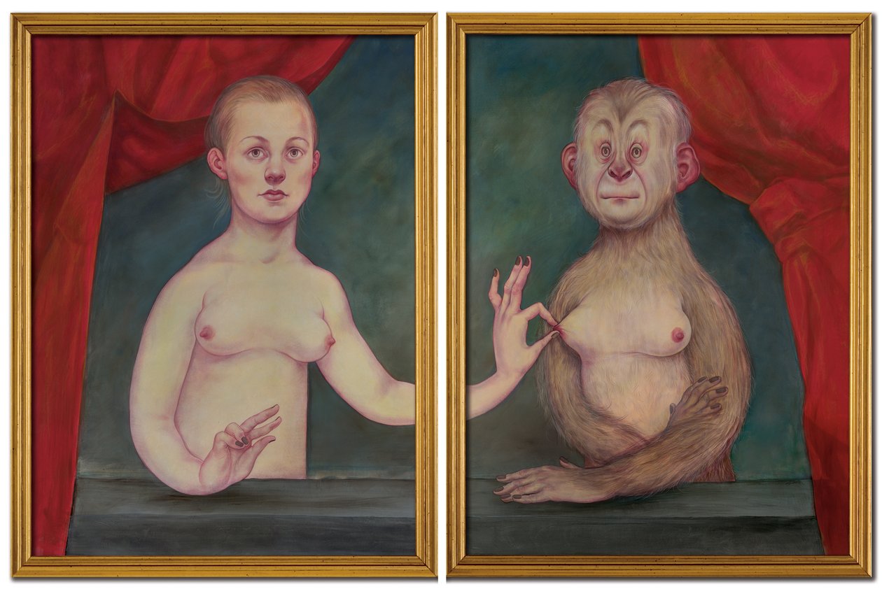 西米娅和她的一个姐妹，2018 年（插图板上的丙烯颜料） 作者 安妮塔昆兹
