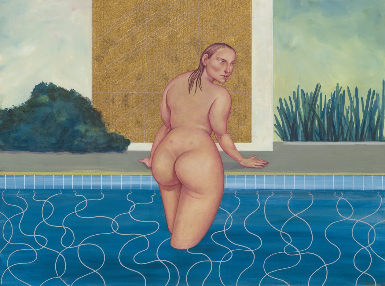 泳池中的女人》，2016 年（插图板上的丙烯颜料） 作者 安妮塔昆兹