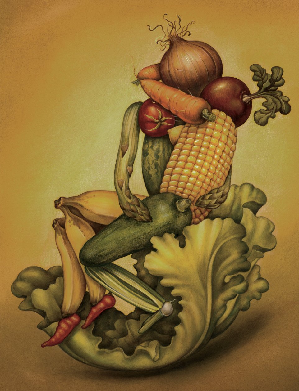 素食之吻》，2010 年（插图板上的丙烯颜料） 作者 安妮塔昆兹
