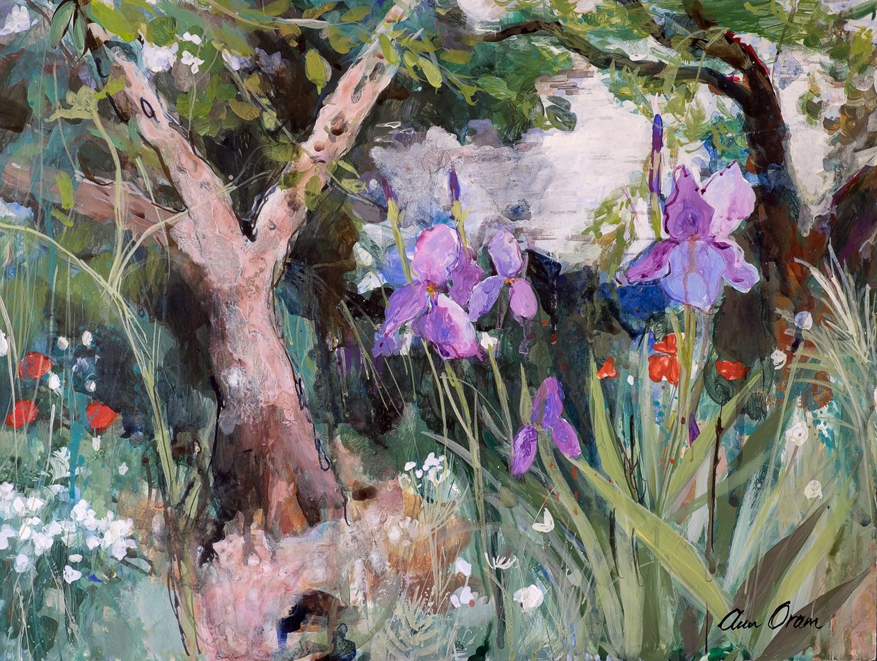 地中海花园与鸢尾花，2019（丙烯酸） 作者 安·奥拉姆