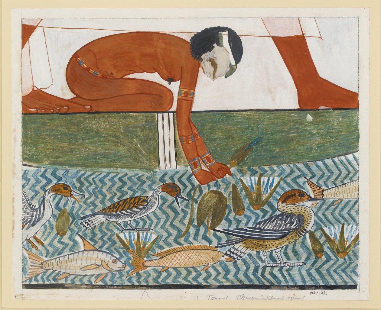 门纳69号私人墓的壁画副本，底比斯I,1，134-139，20世纪 作者 安娜