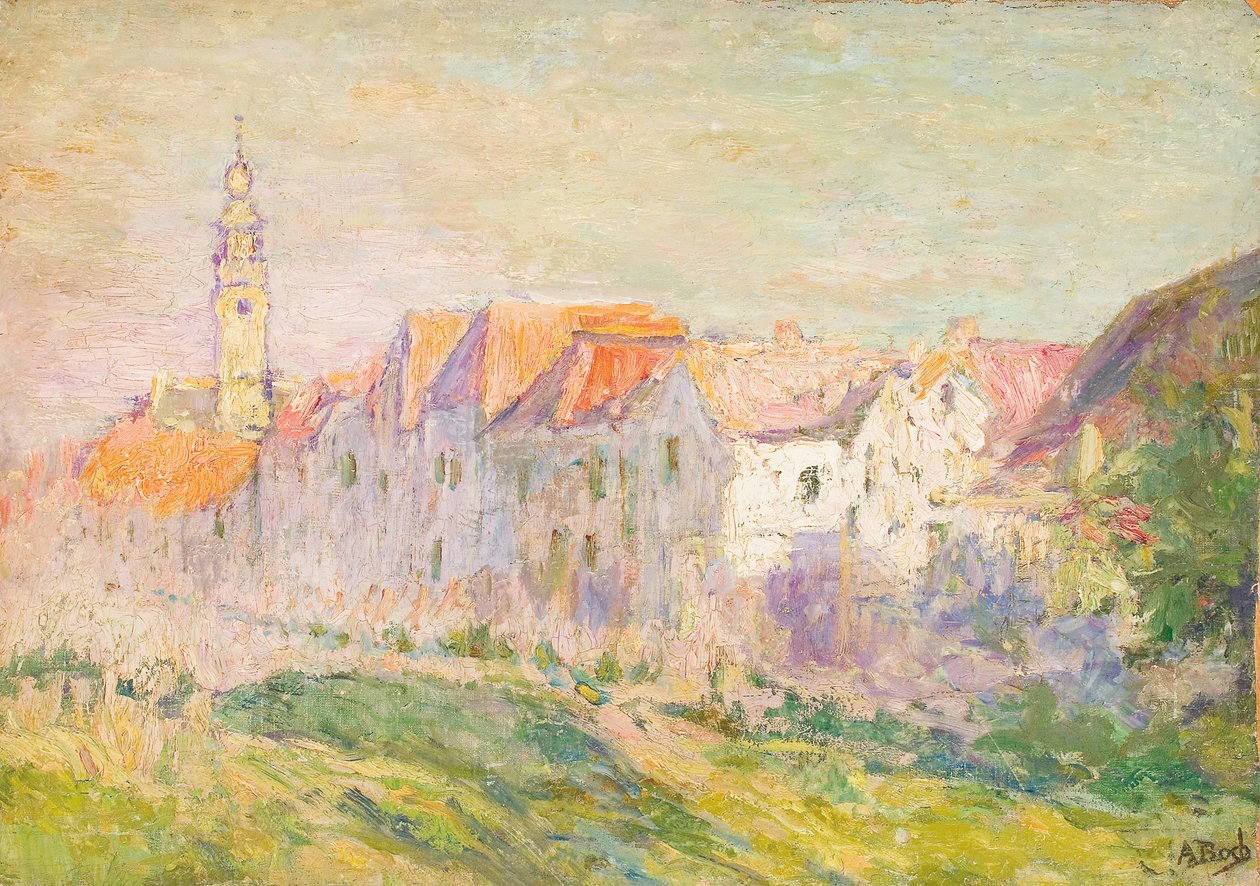 1906年，泽兰（Zeeland）的Verre风景（画布上放下的布面油画） 作者 安娜·波奇（Anna Boch）