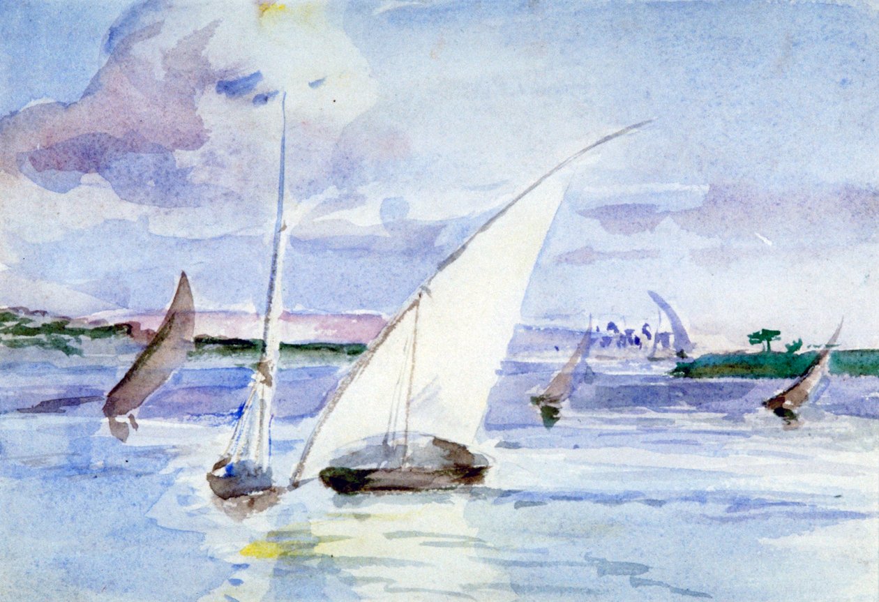 有帆船的湖泊》，约1864-1930年 作者 安娜·李·梅里特