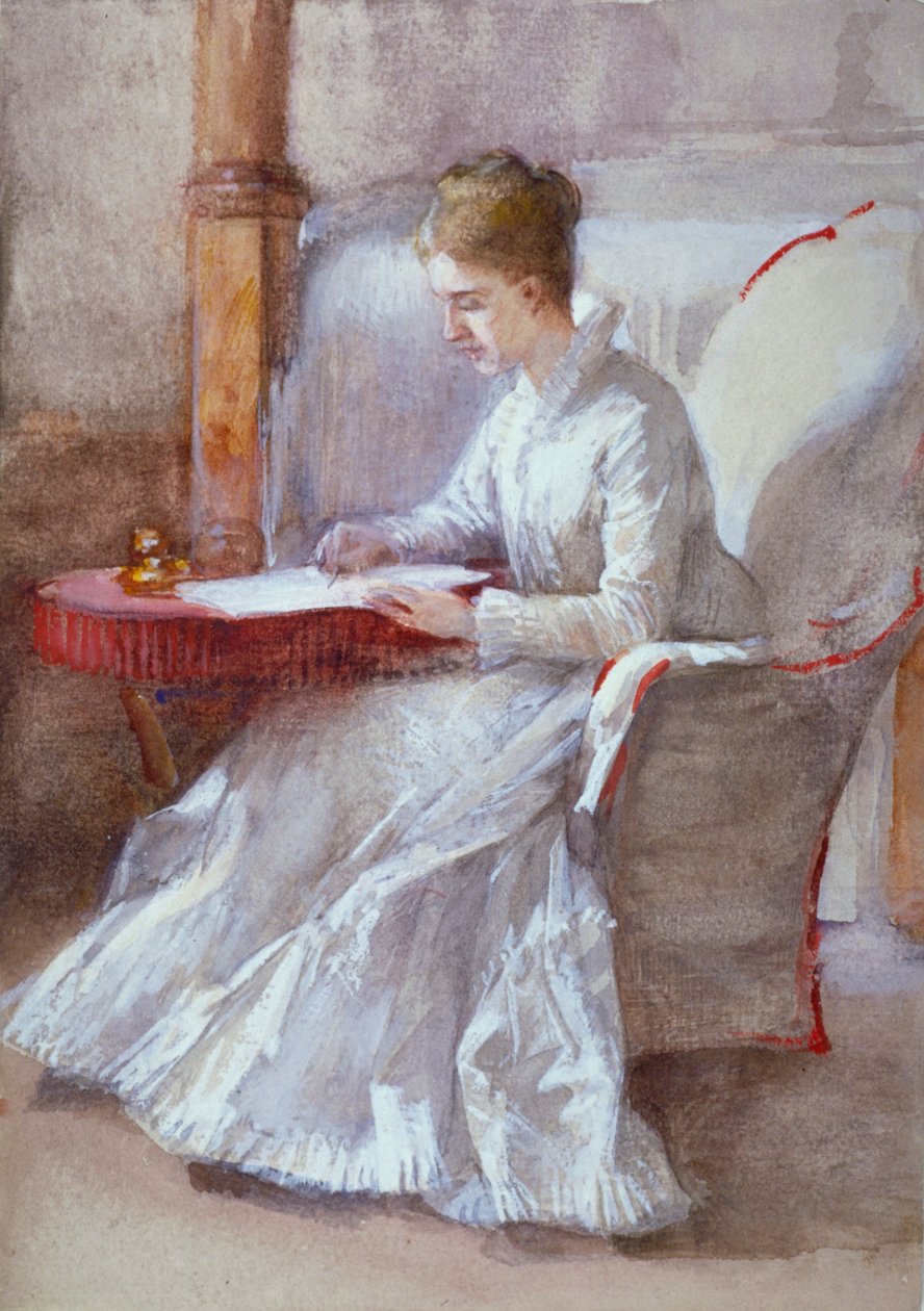 白衣女子在书桌前写作》，约1864-1930年 作者 安娜·李·梅里特