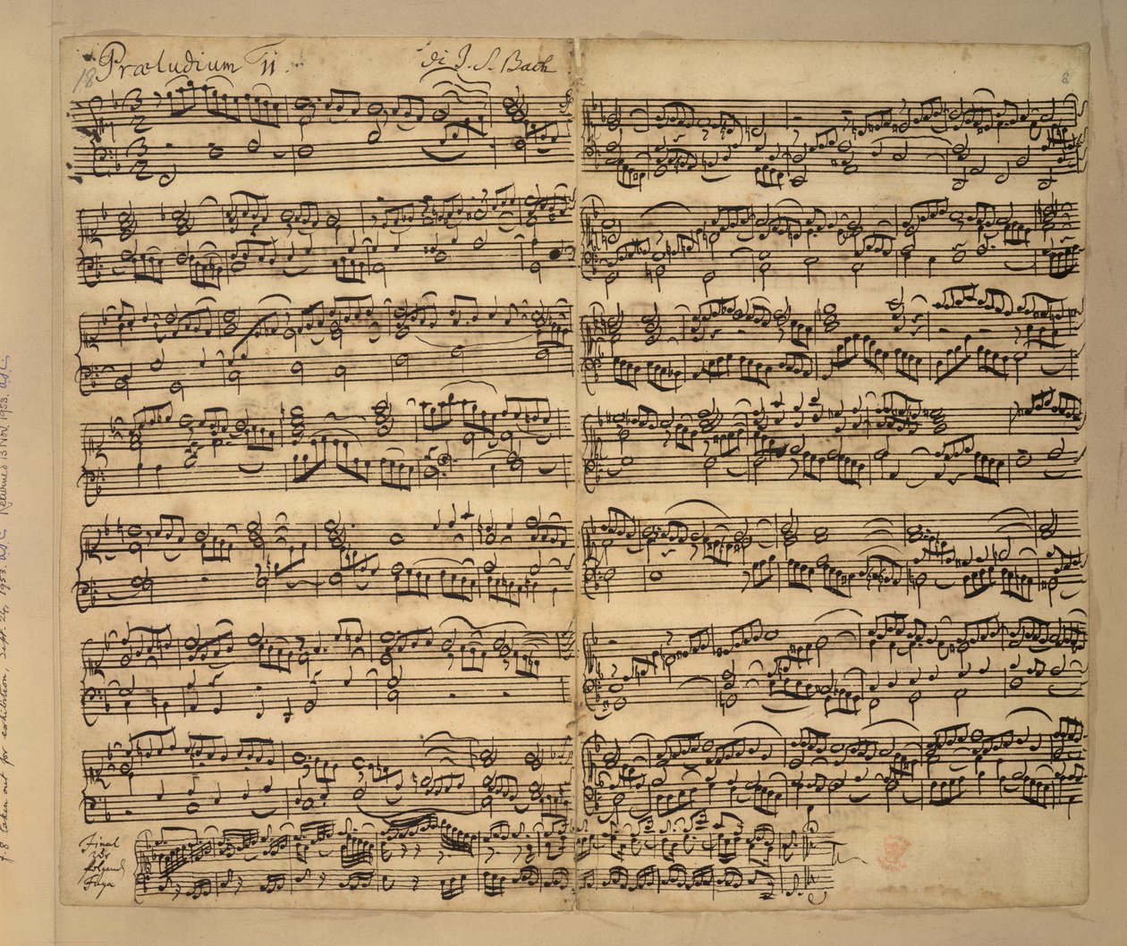 添加 MS 35021，f.8r，F 大调前奏曲，Das Wohltemperierte Clavier，第 2 册，约翰-塞巴斯蒂安-巴赫著 作者 安娜·玛格达琳娜·巴赫（Anna Magdalena Bach）