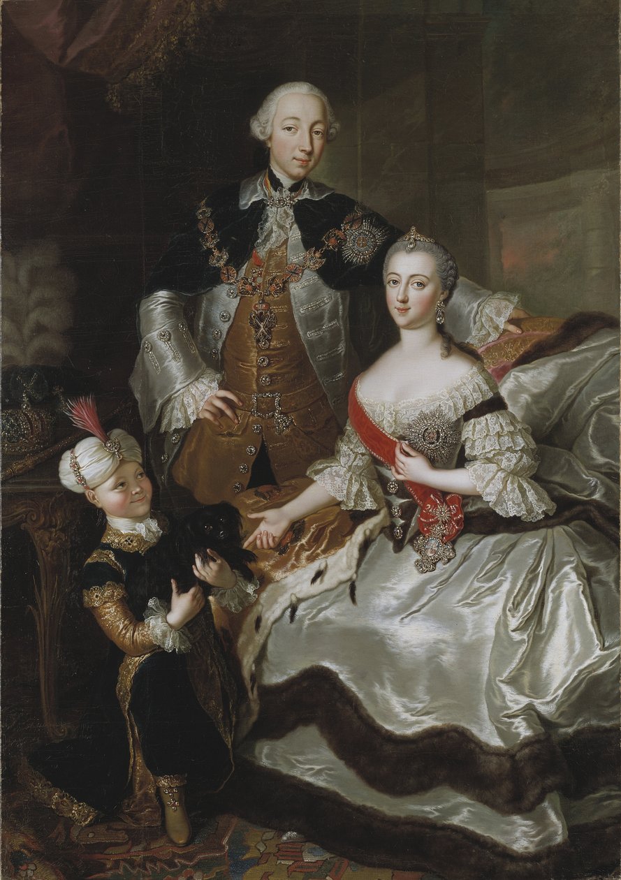 彼得三世费奥多罗维奇，俄罗斯皇帝和凯瑟琳·阿列克谢耶夫娜 (Catherine II) - 彼得·费奥多罗维奇大公和凯瑟琳·阿列克谢耶夫娜大公的肖像，由 Lisiewska, Anna Rosina (1713-1783) 绘制。 布面油画 作者 安娜·罗西娜·丽丝维斯卡