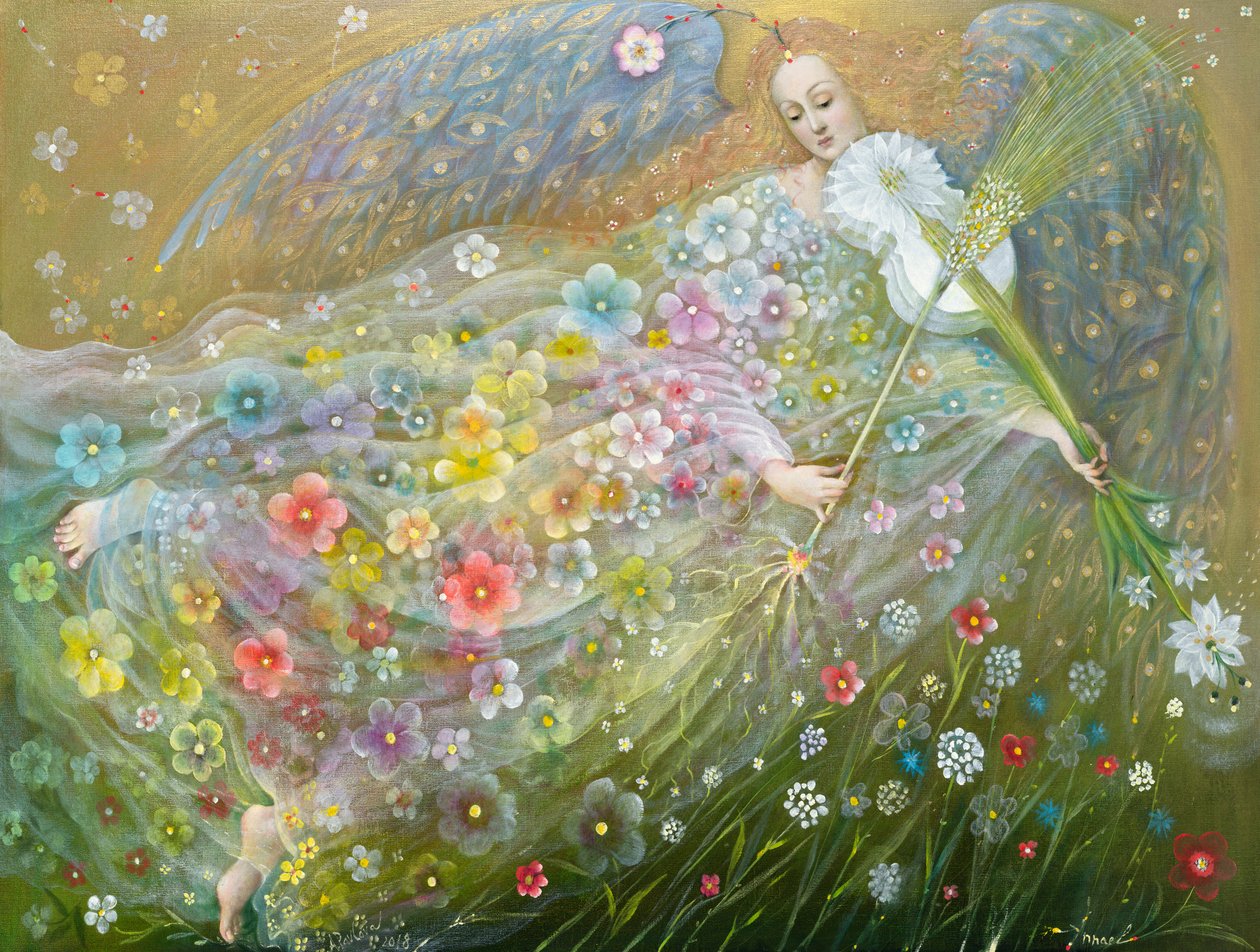 麦子的天使，2018（比利时亚麻布油画） 作者 安娜尔·阿内莉亚·巴甫洛娃