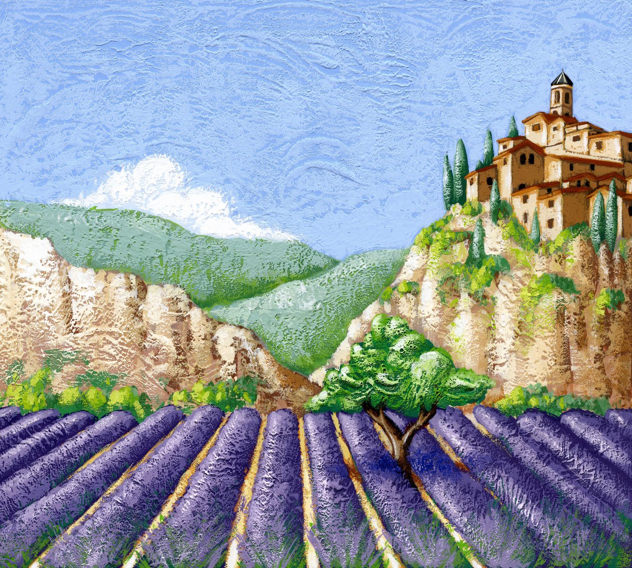 薰衣草田，2015 年（水粉画） 作者 安娜丽莎·摩洛哥