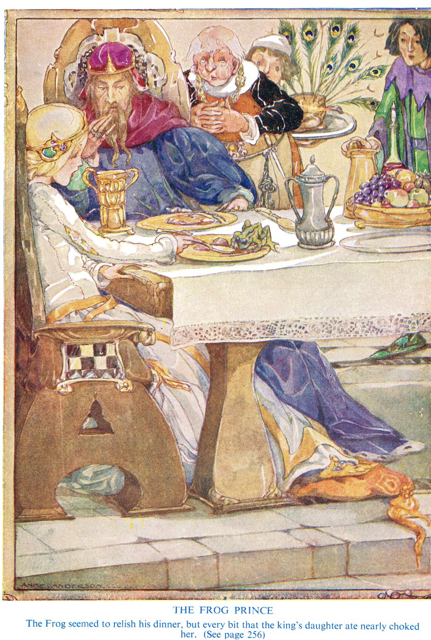 青蛙王子，来自&39;Newnes&39;画报知识书&39;的插图 作者 安妮·安德森（Anne Anderson）
