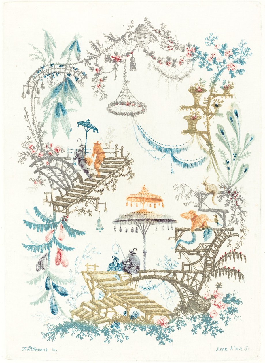 中国阿拉贝斯克与双伞，约1795年。 作者 安妮·艾伦