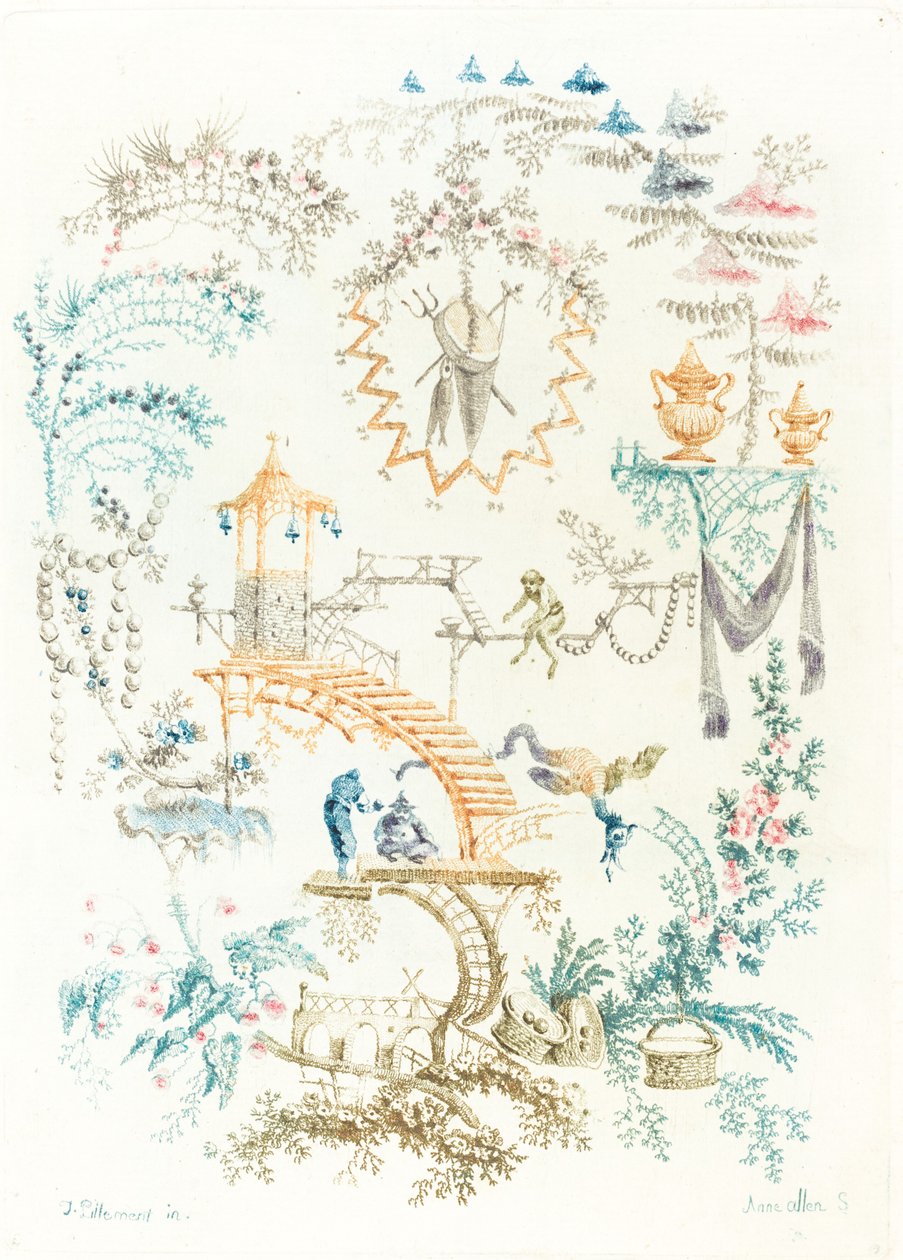 中国阿拉贝斯式的猴子，1760年代初。 作者 安妮·艾伦