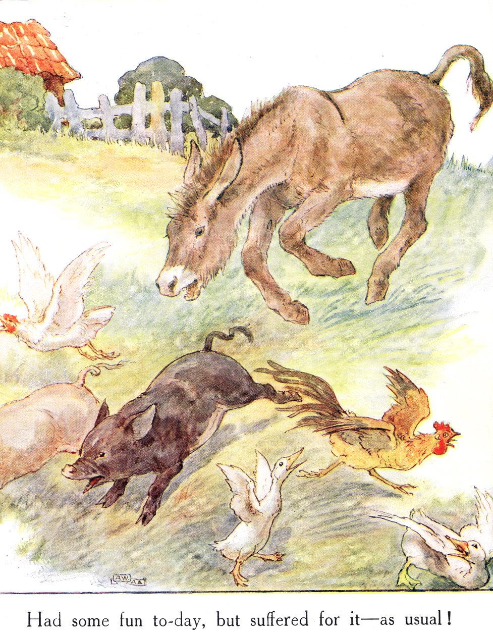 “今天有一些乐趣，但却像往常一样受苦！”，“淘气的Neddy Book”中的插图，由Thomas Nelson und Sons出版，20世纪20年代 作者 安妮·安德森（Anne Anderson）