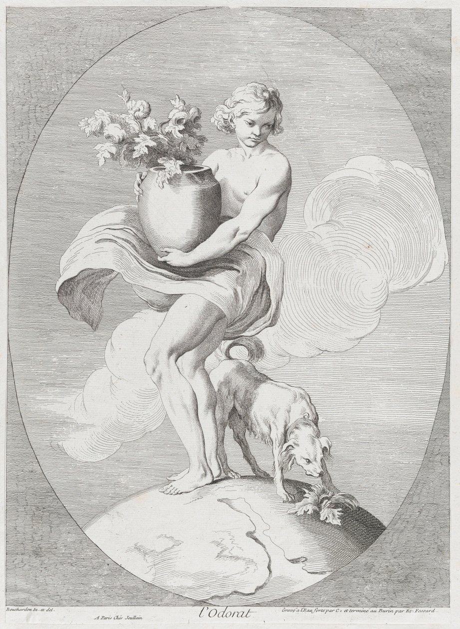 嗅觉, 1730-65.创作者：Caylus, Anne-Claude-Philippe de, Etienne Fessard. 作者 安妮克劳德菲利普德凯勒斯，艾蒂安费萨德