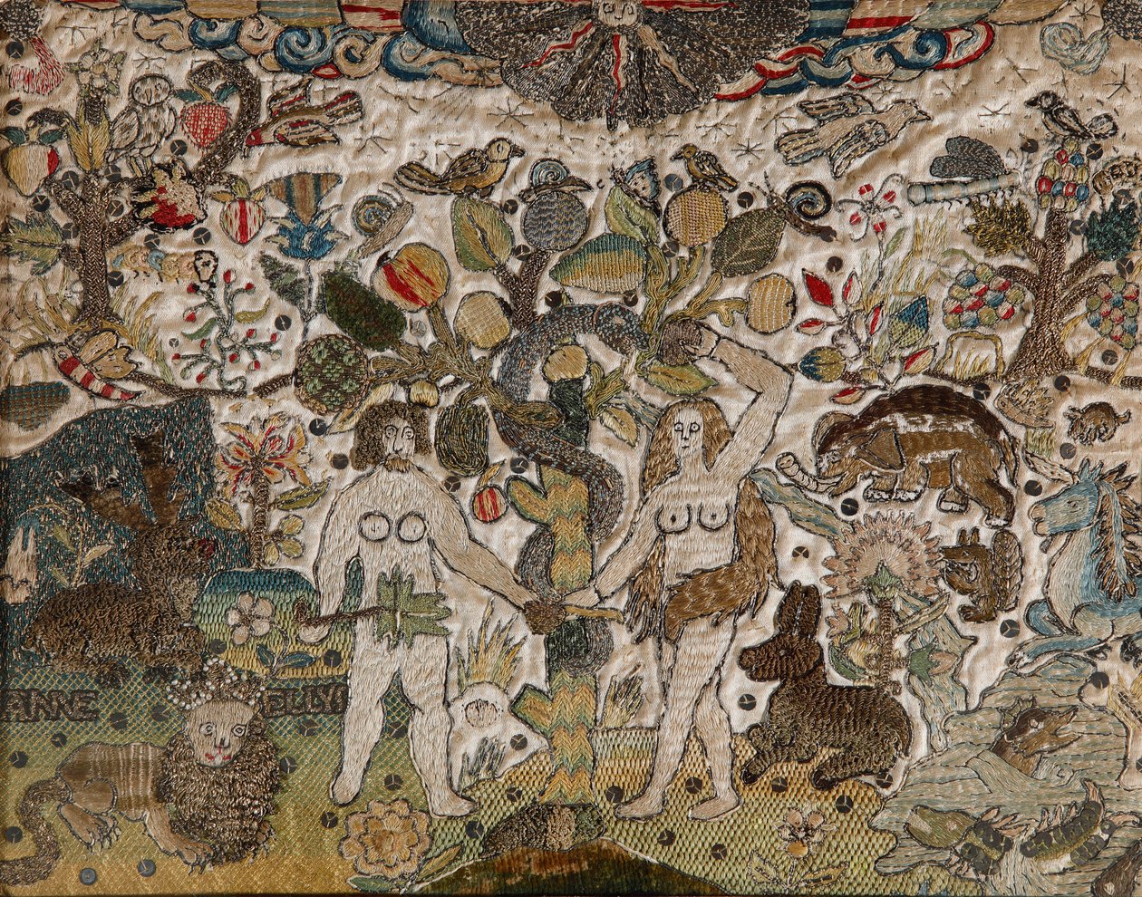 描绘亚当和夏娃的针线画 作者 安妮·艾利斯