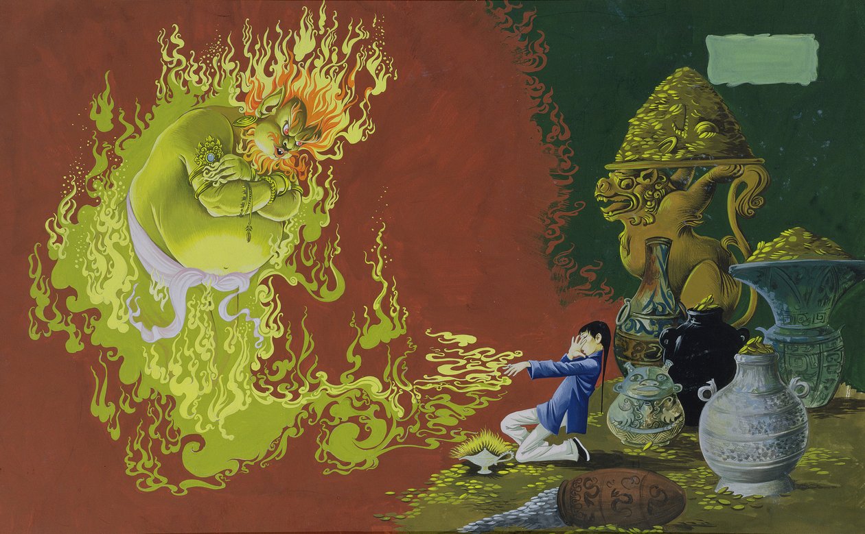 阿拉丁，从Deans Gold Medal Book of Fairy，Tales Number 2 pub的插图。由Dean＆Sons Ltd.，1965年（有色纸上的水粉） 作者 安妮·格雷厄姆·约翰斯通