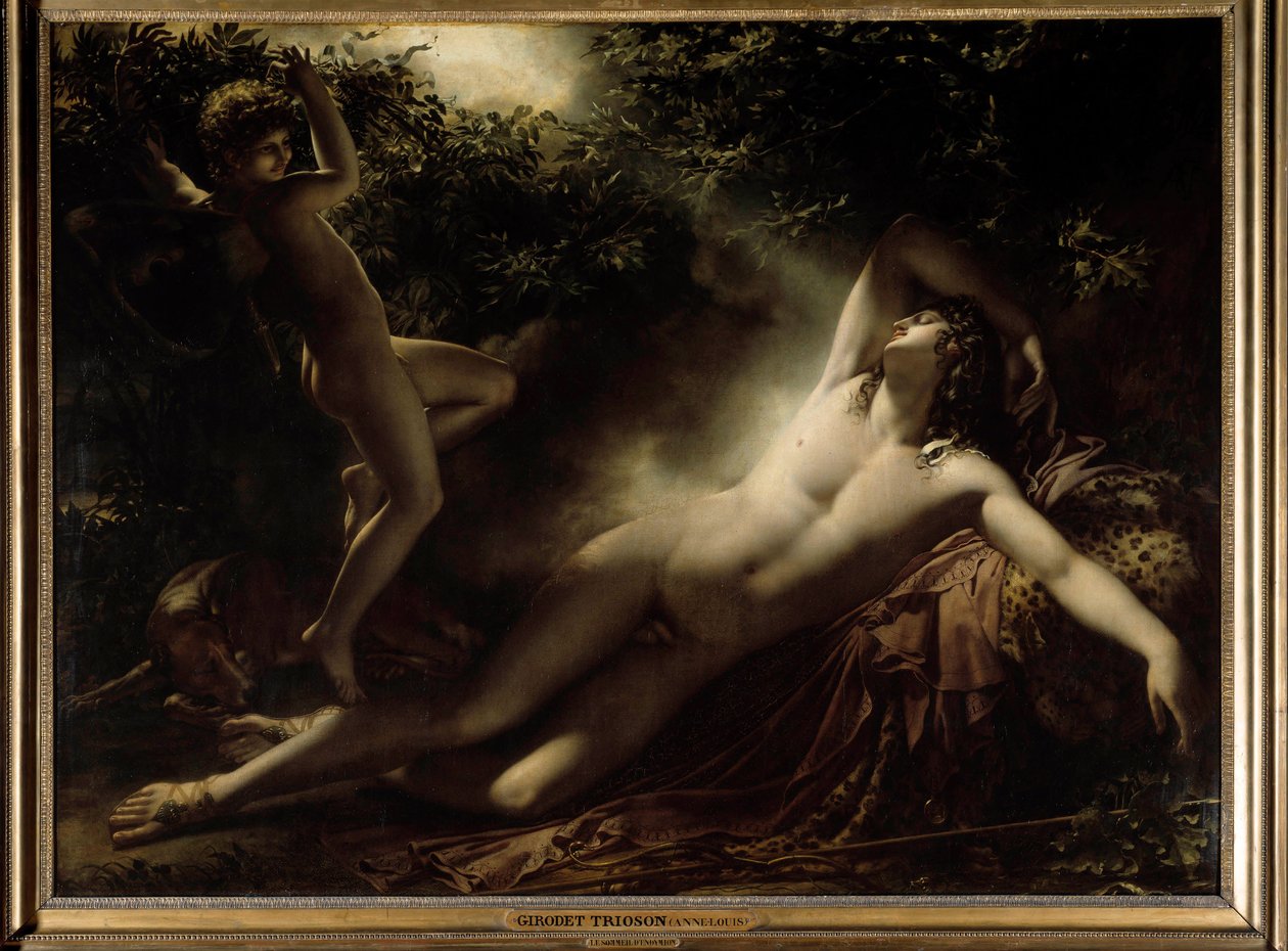 Endymion 的睡眠或 Endymion, Moon 效果。 安妮·路易斯·吉罗德 (Anne Louis Girodet) 的绘画，鲁西·特里奥森 (Roucy Trioson) 作者 安妮·路易斯·吉罗代德·鲁西·特里森