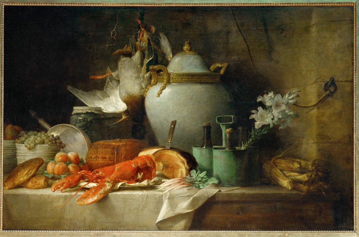 Vase, homard, fruits et gibier - 有花瓶、龙虾、水果和野味的静物... 作者 安妮·瓦莱德·卡斯特（Anne Vallayer-Coster）