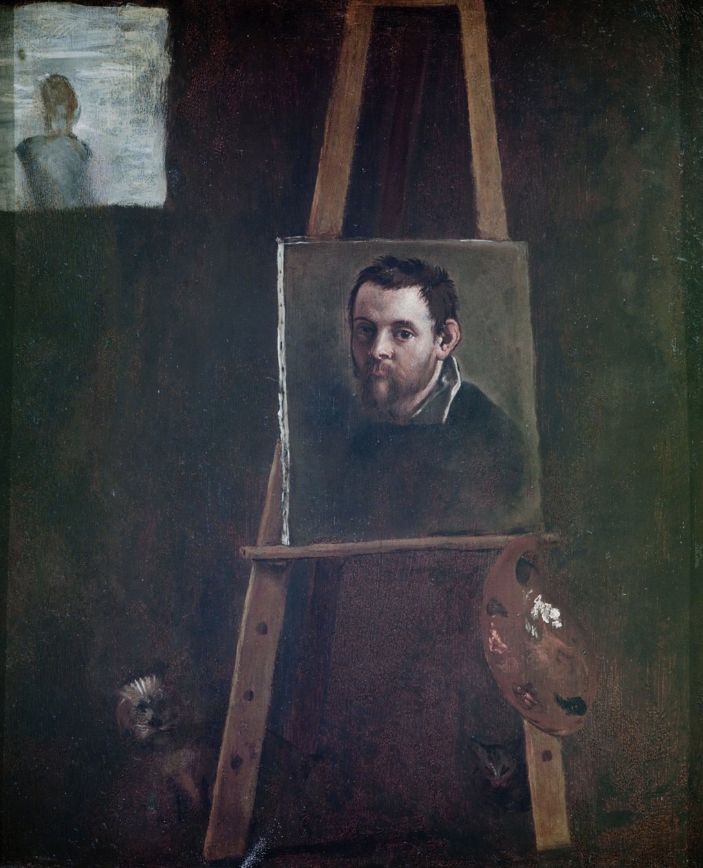 自画像安装在画架上，1605 作者 Annibale Carracci