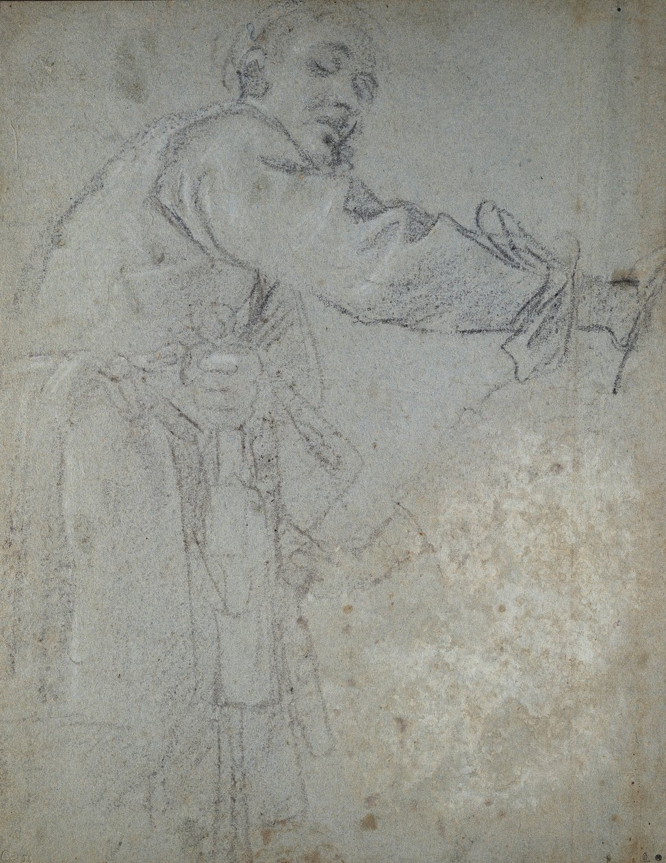 研究垂褶的男性形象（粉笔在纸上） 作者 Annibale Carracci