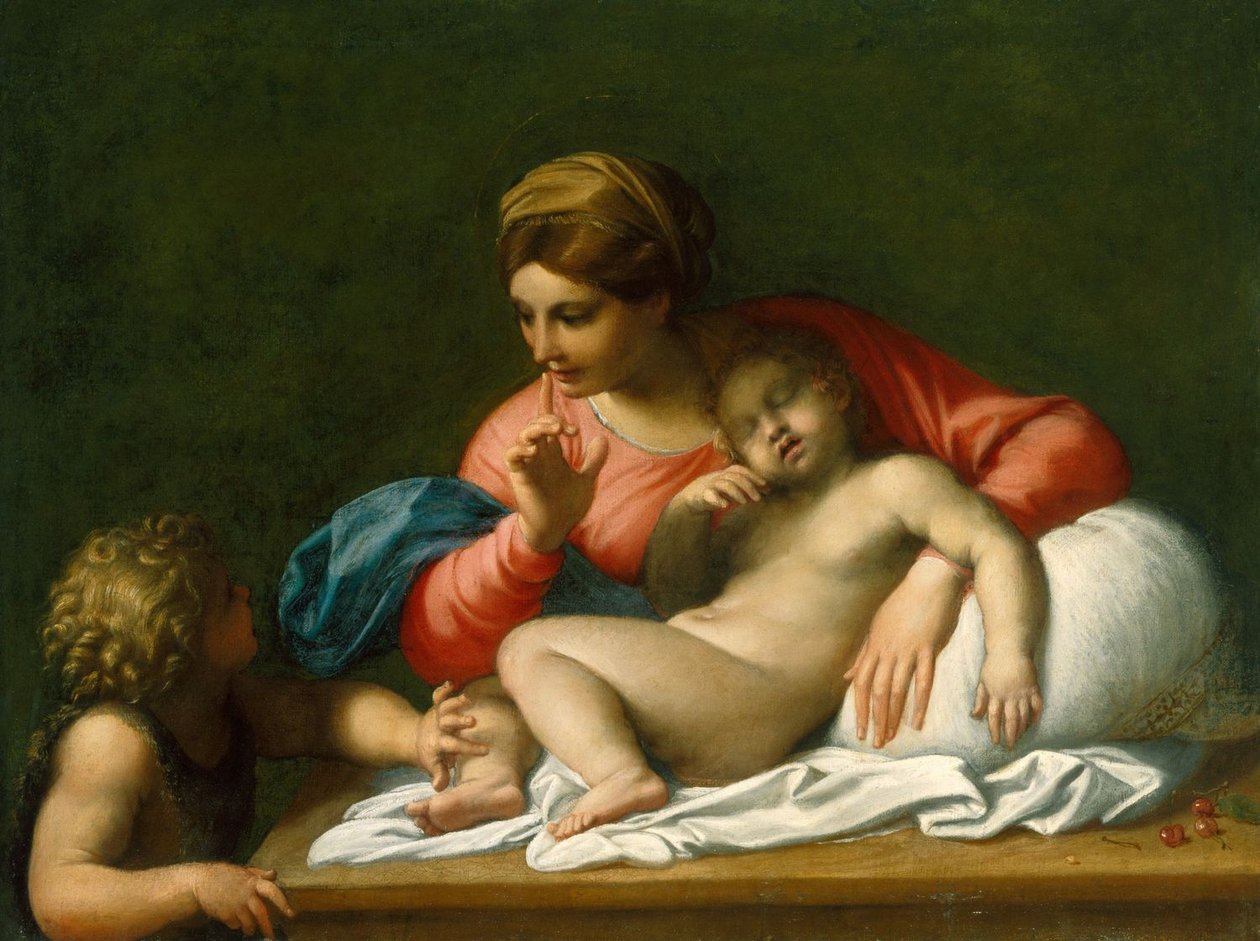 麦当娜和沉睡的孩子与圣约翰浸信会Il Silenzio 作者 Annibale Carracci