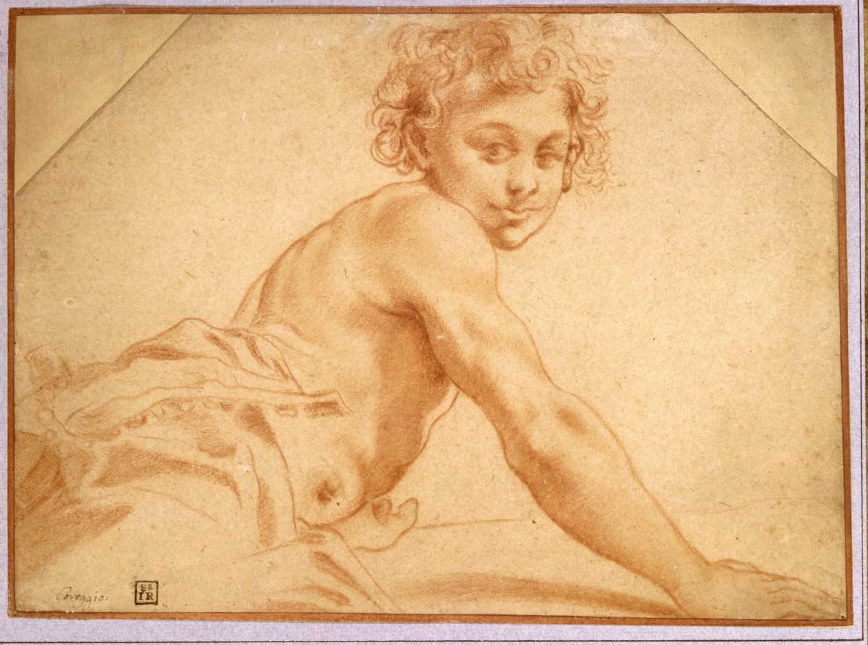 一个男孩看着他的肩膀 作者 Annibale Carracci
