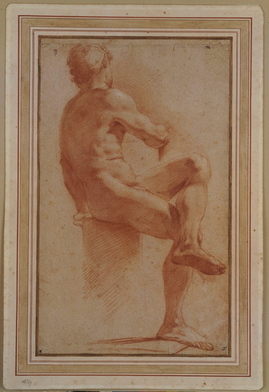 男性裸体坐在他的背上 作者 Annibale Carracci