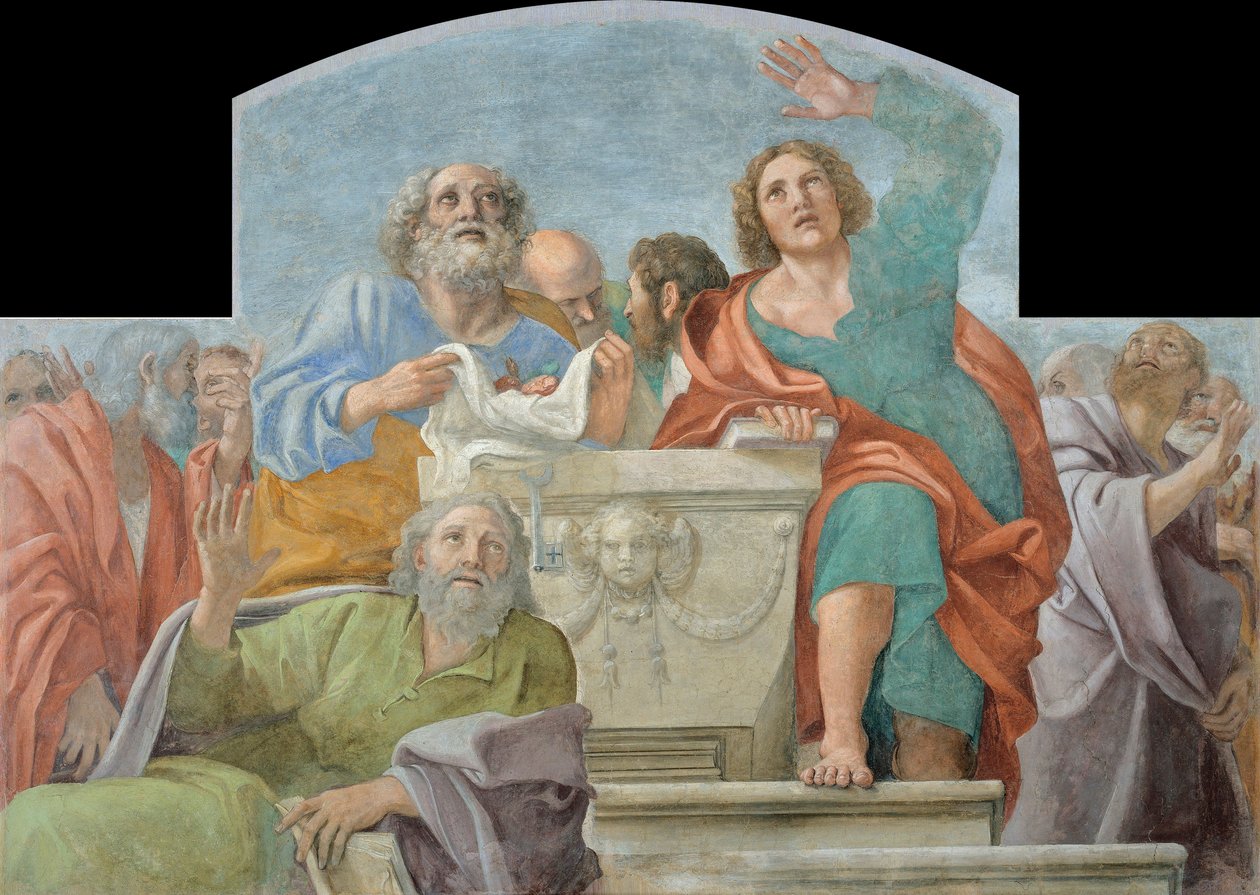 Apotres pres du sepulcre vide - Peinture de Annibale Carracci (1560-1609) Apostles around the Empty Sepulchre Fresco 1604-1607 Museu Nacional d