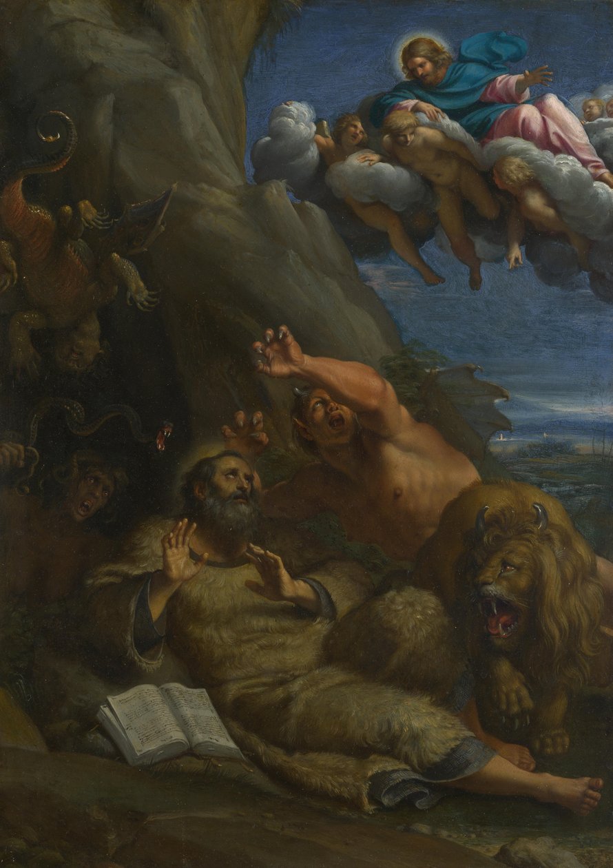基督在他的试探期间向圣安东尼·阿伯特显现c。 1598 作者 Annibale Carracci