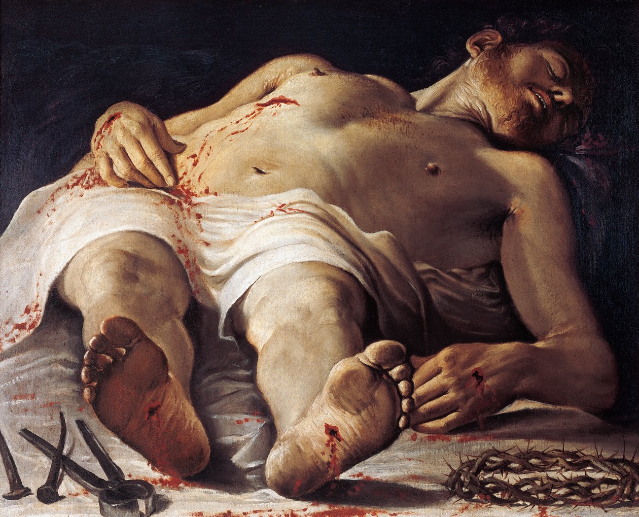 死去的基督，由Annibale Carracci（1560-1609）创作，布面油画，707x888厘米 作者 Annibale Carracci