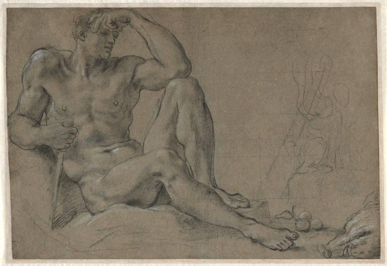 赫拉克勒斯休息（正面）；带把手的有脚容器（背面） 作者 Annibale Carracci