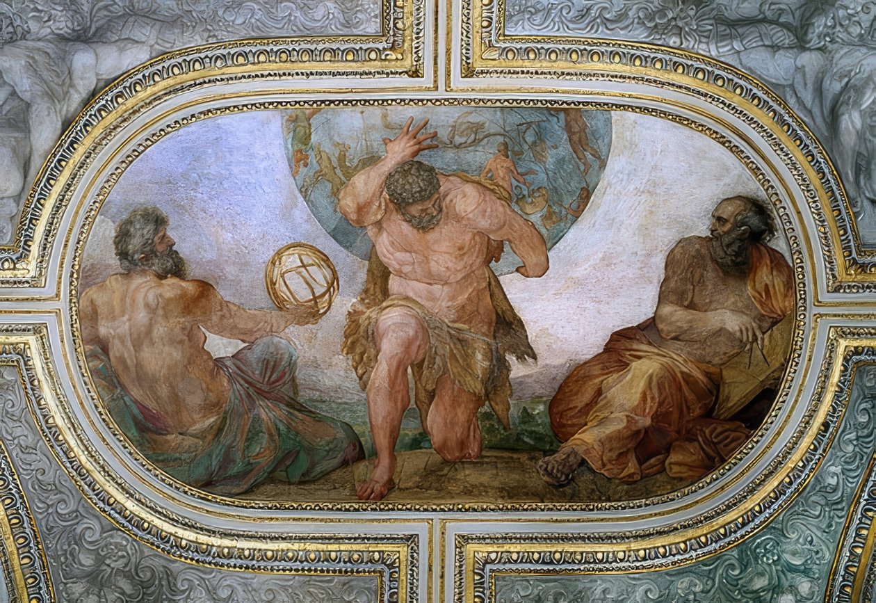 大力神为阿特拉斯（卡梅里诺的壁画）配备了空中穹顶。 1596 作者 Annibale Carracci