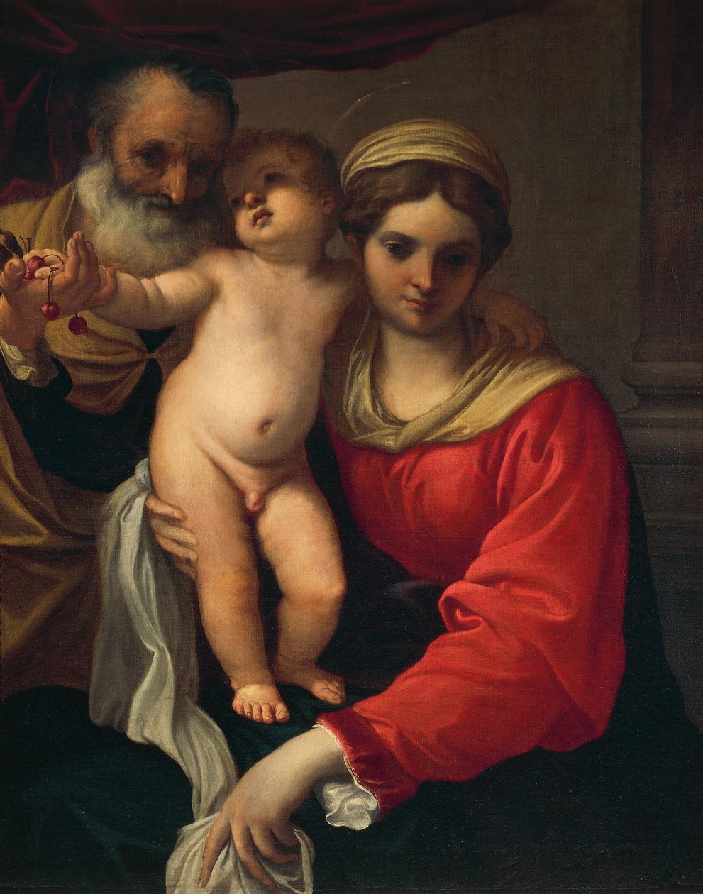 圣家族或樱桃圣母，约1593年，由Annibale Carracci（1560-1609）创作，布面油画。 作者 Annibale Carracci