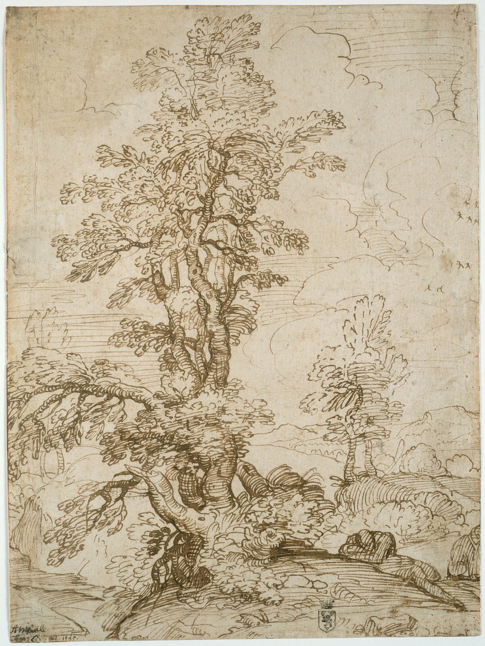 风景与树下熟睡的男子（正面）；风景与骑士（背面） 作者 Annibale Carracci