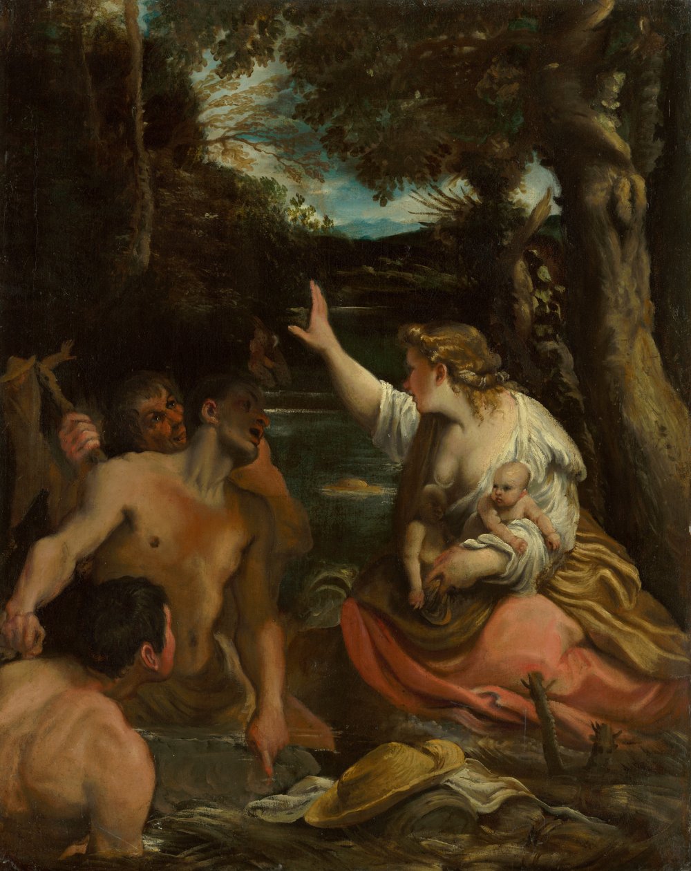 拉托纳和利西亚农民拉托纳保护她的孩子们，1585年。 作者 Annibale Carracci