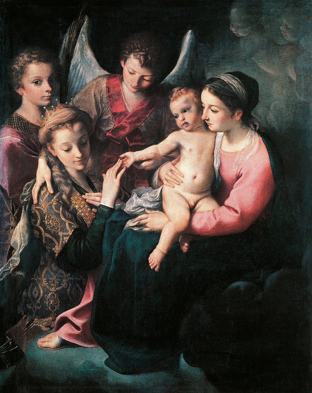 圣凯瑟琳的神秘婚姻》，安尼巴莱-卡拉奇（1560-1609），布面油画 作者 Annibale Carracci