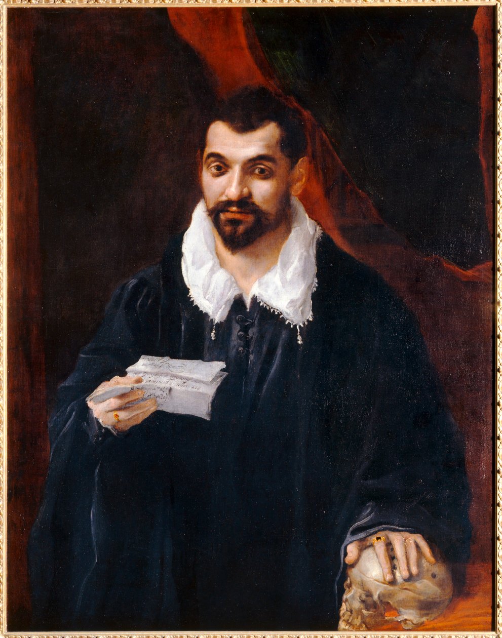 手持头骨的男子肖像，原名... 作者 Annibale Carracci