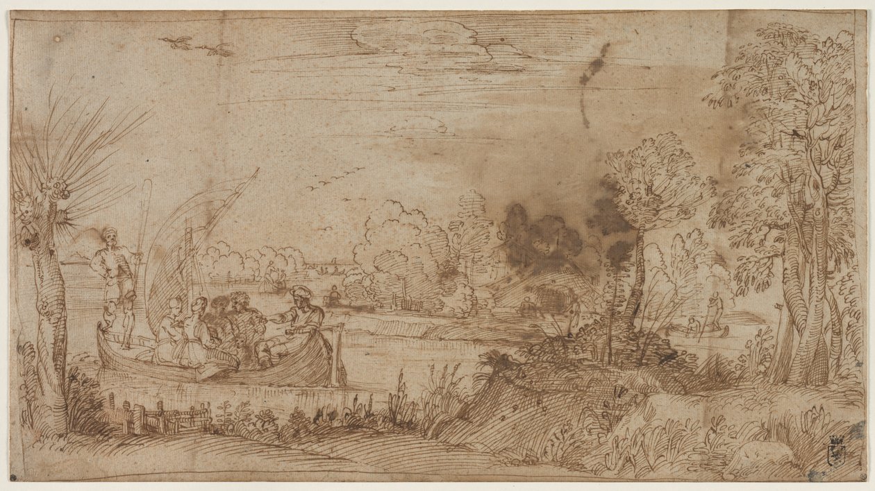 有船的河流景观 作者 Annibale Carracci