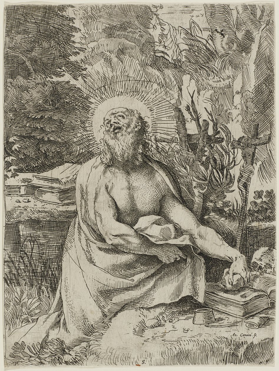 在荒野中的圣杰罗姆，1591年（蚀刻在纸上雕刻，iiiiv） 作者 Annibale Carracci