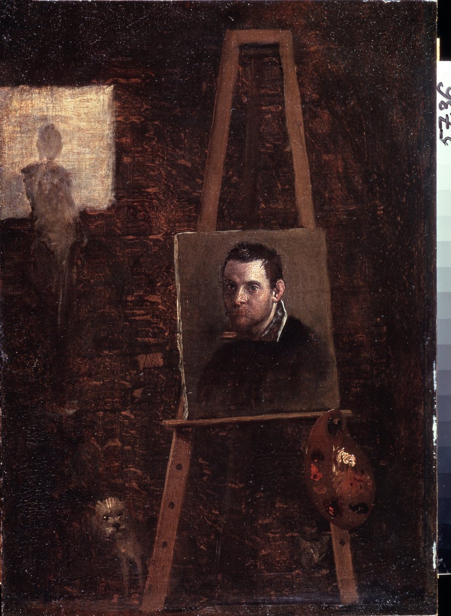 画架上的自画像，1603-04年 作者 Annibale Carracci