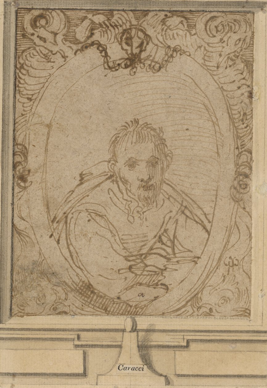 自画像，约1580年（钢笔和棕色墨水在纸上） 作者 Annibale Carracci