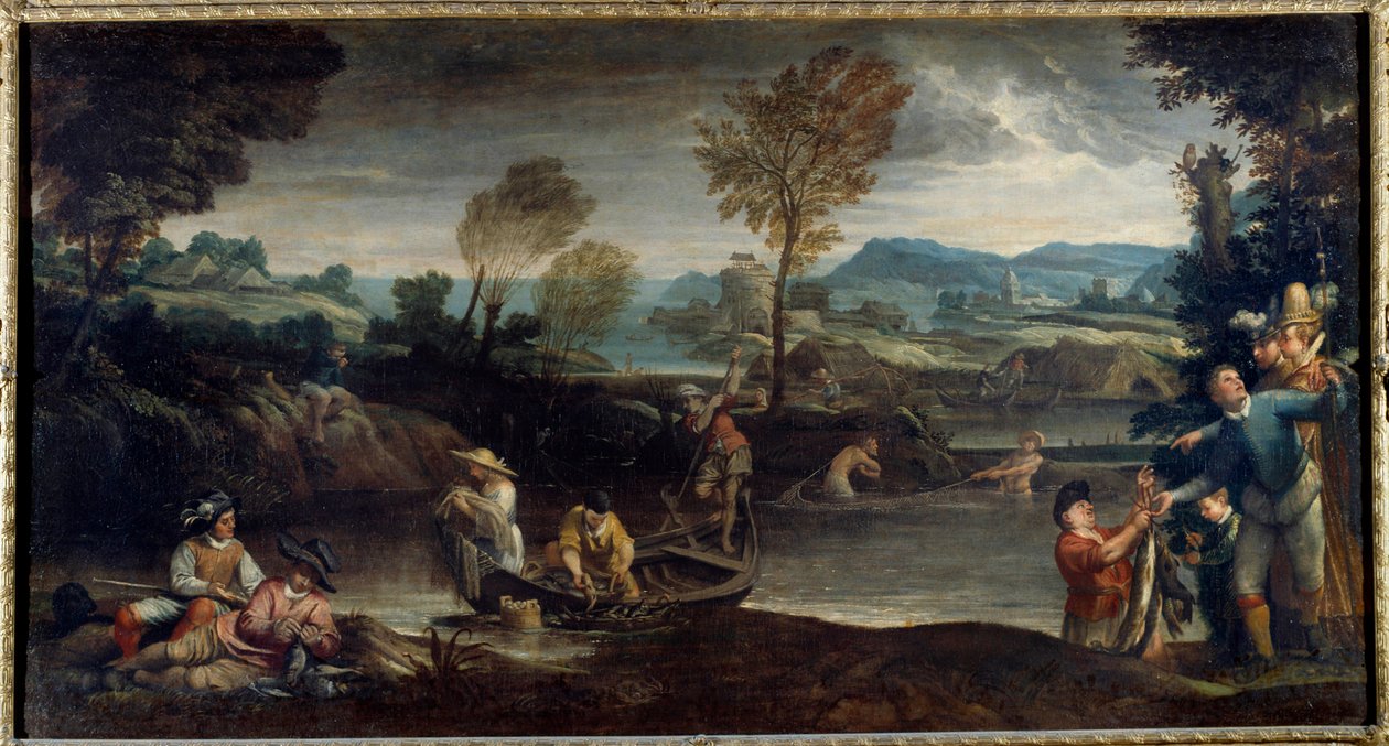 Annibale Carracci或Annibal Carrache的钓鱼画 作者 Annibale Carracci