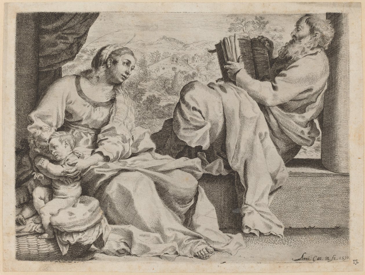 与施洗者圣约翰在一起的圣家族 作者 Annibale Carracci