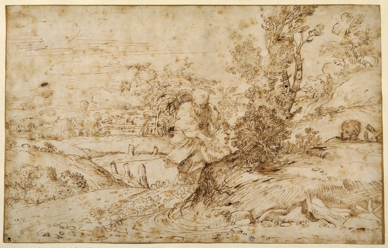 飞行归来（纸本钢笔和棕色墨水） 作者 Annibale Carracci