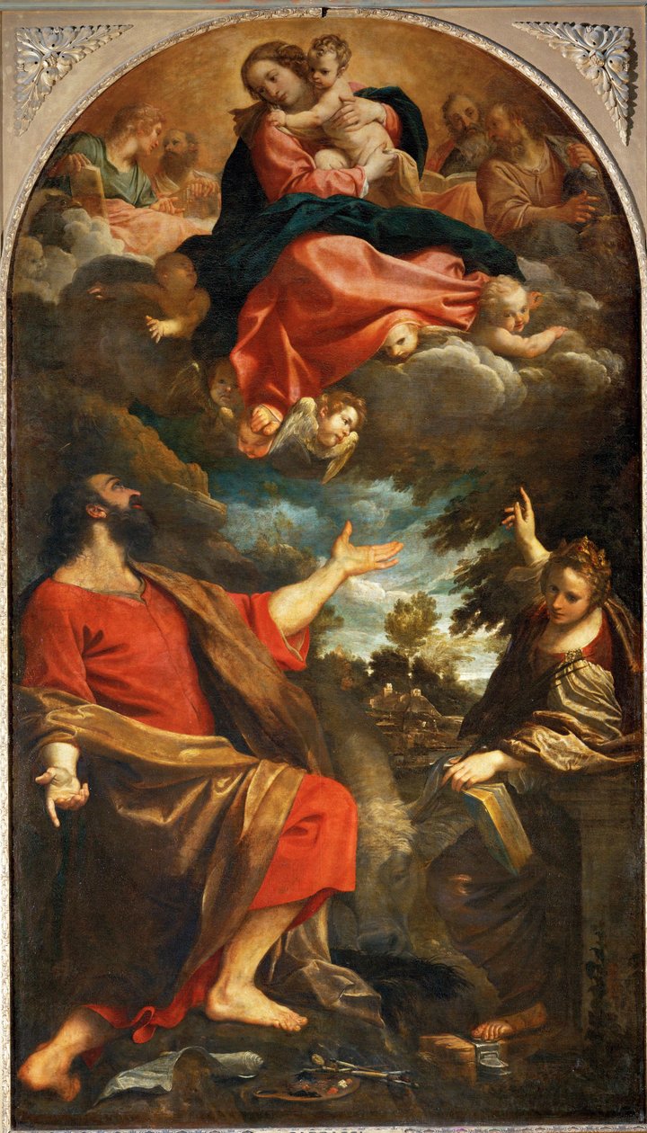 圣母玛利亚向圣路加和圣凯瑟琳显现... 作者 Annibale Carracci